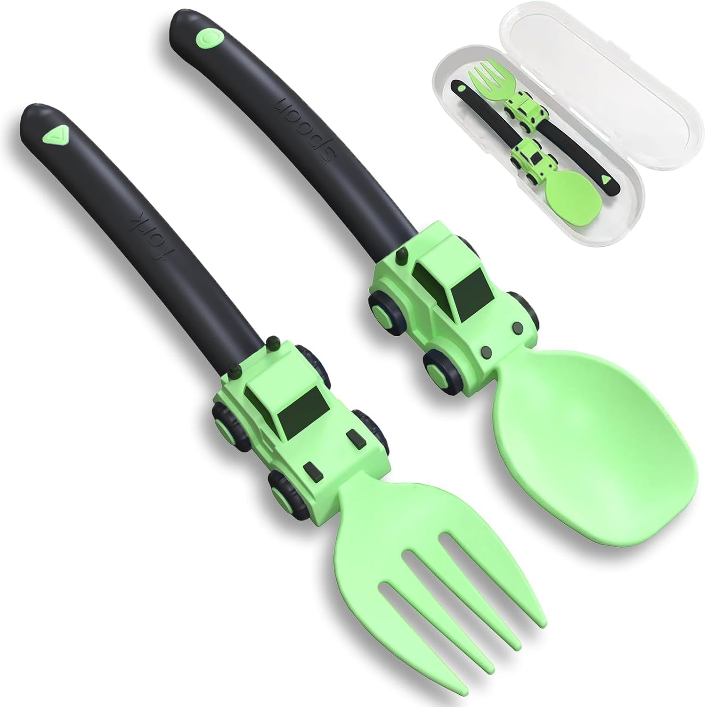Deinyi Construction Toddler Utensils - Reusable Plastic Toddler Fork and Spoon & Storage Case - Suitable for Kids Utensils - Easter Gifts and Birthday Gifts for 1 2 3 4 5 6 7 year old, Yellow