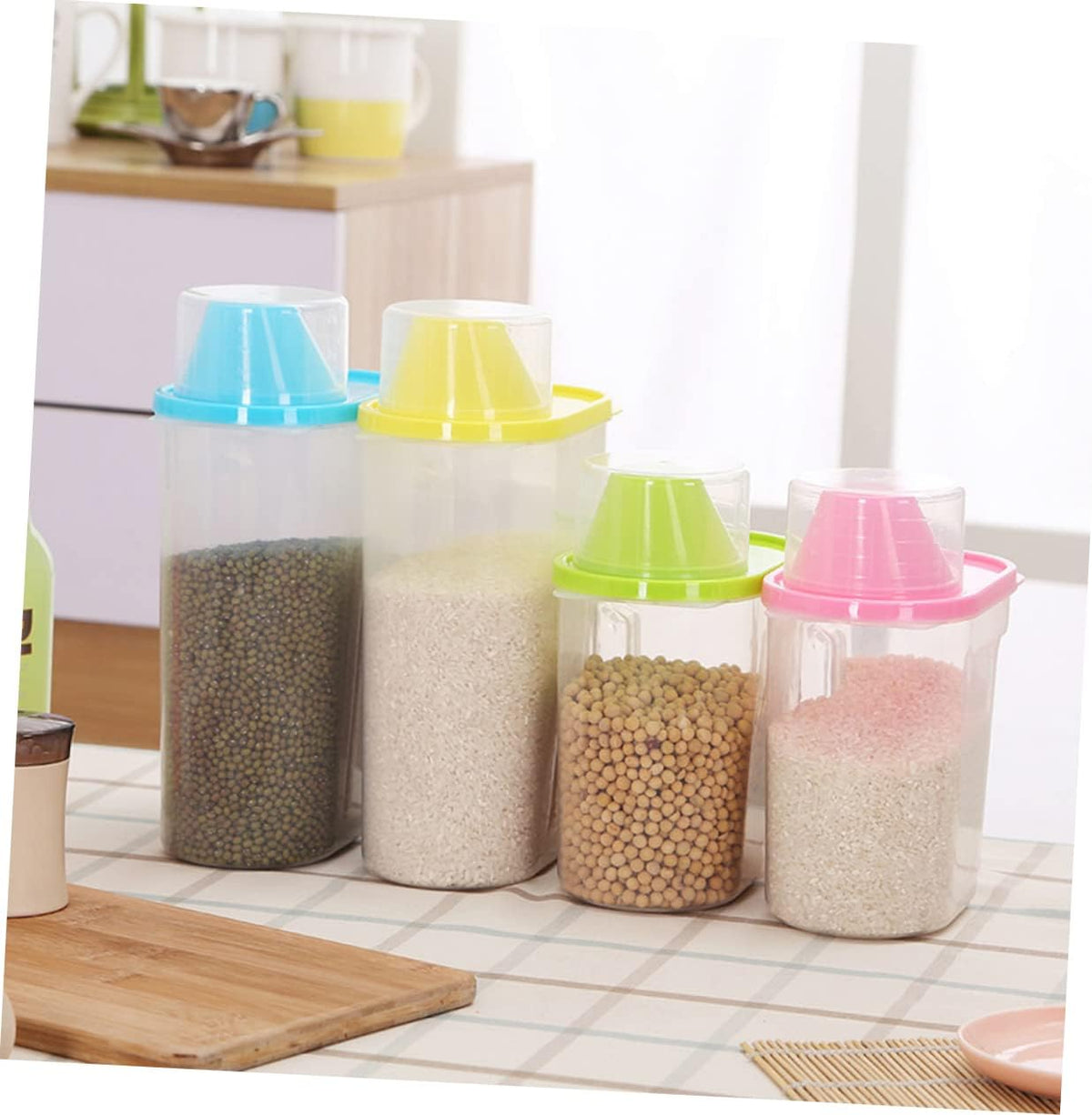 SOLUSTRE Large Green Airtight Grain Storage Container with Pour Spout and Measuring Cup Clear Plastic for Rice Beans Cereal Oatmeal Sugar Nuts Dampproof Kitchen Organizer