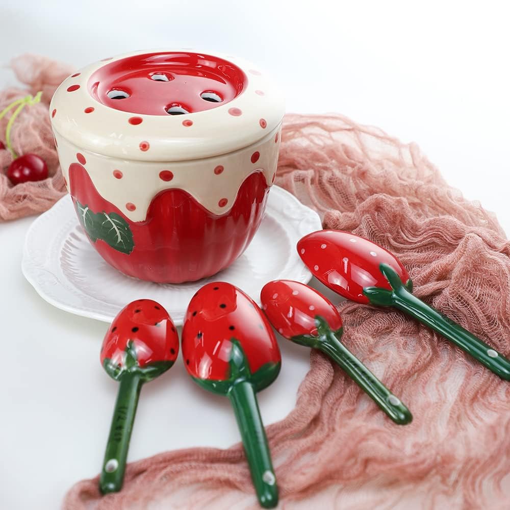 Sizikato 4pcs Porcelain Measuring Spoons with Base, Cute Cactus Shape
