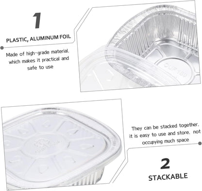 PRETYZOOM Square Aluminum Foil Tray Lid – 10 Sets of BBQ Grill Baking Containers Food Takeout Boxes Oven Safe for Air Fryers and Meal Prep