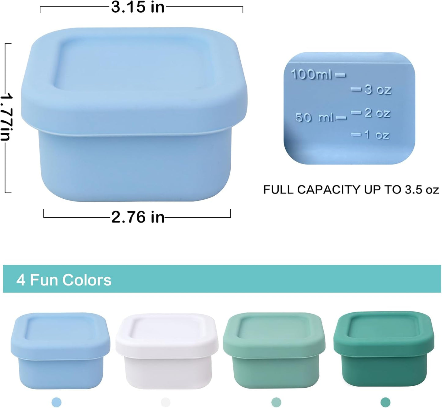 Finorder 6 Pack 3.5 oz Silicone Food Storage Containers Leak Proof Food Snack Storage Cubes,Reusable Small Containers with Lids Freezer Dishwasher Safe Lunch Box for Picnic, Gym, Work