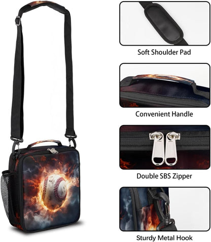 cfpolar Skull Skateboard Lunch Box for Boys Girls, Insulated Lunch Bags for Kids Reusable Mini Cooler Lunch Tote Lunchbox Thermal Meal Tote Kit with Shoulder Strap for Work School Picnic