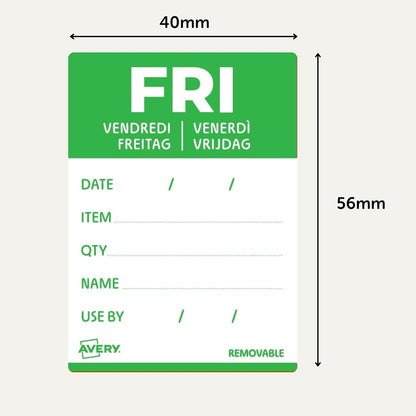 Avery Removable, Hand Writable, Detailed Food Day Labels, Strong Adhesive, 40 x 56 mm, Sunday, Black, 500 Labels, Preprinted Design (DLDSUNREV-500)