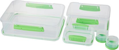 Sistema 6-Piece Food Storage Containers with Salad Dressing and Condiment Containers and Lids for Meal Prep, Dishwasher Safe, Clear/Green