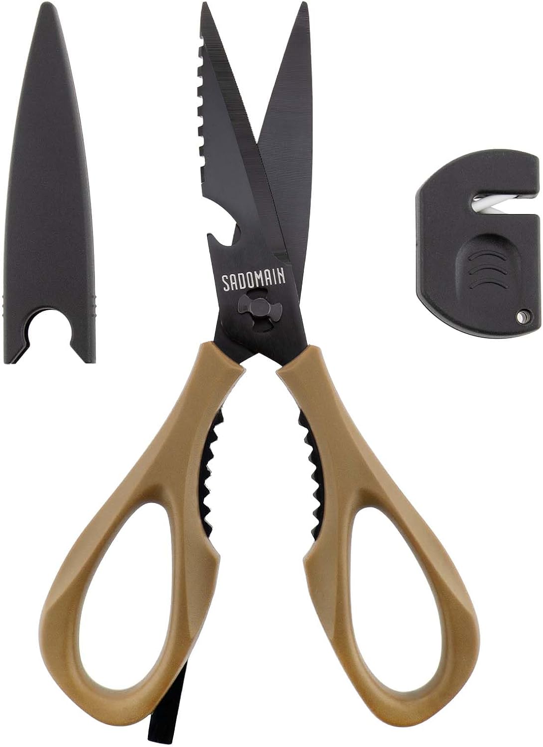 Kitchen Scissors All Purpose, Extra Sharp Kitchen Shears with Knife Sharpener & Sheath, Solid & Durable Stainless Steel Scissors with ANTI-RUST Black Titanium Plated, Dishwasher Safe - Black