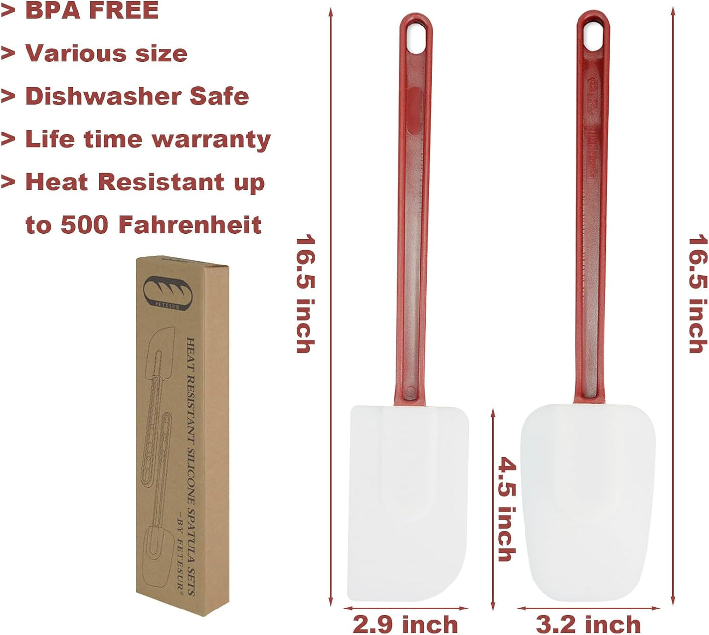 High Heat Resistant Silicone Scraper Spoon Commercial Spatula for Cooking, Rubber Spatula Set of 2 (9.5'')