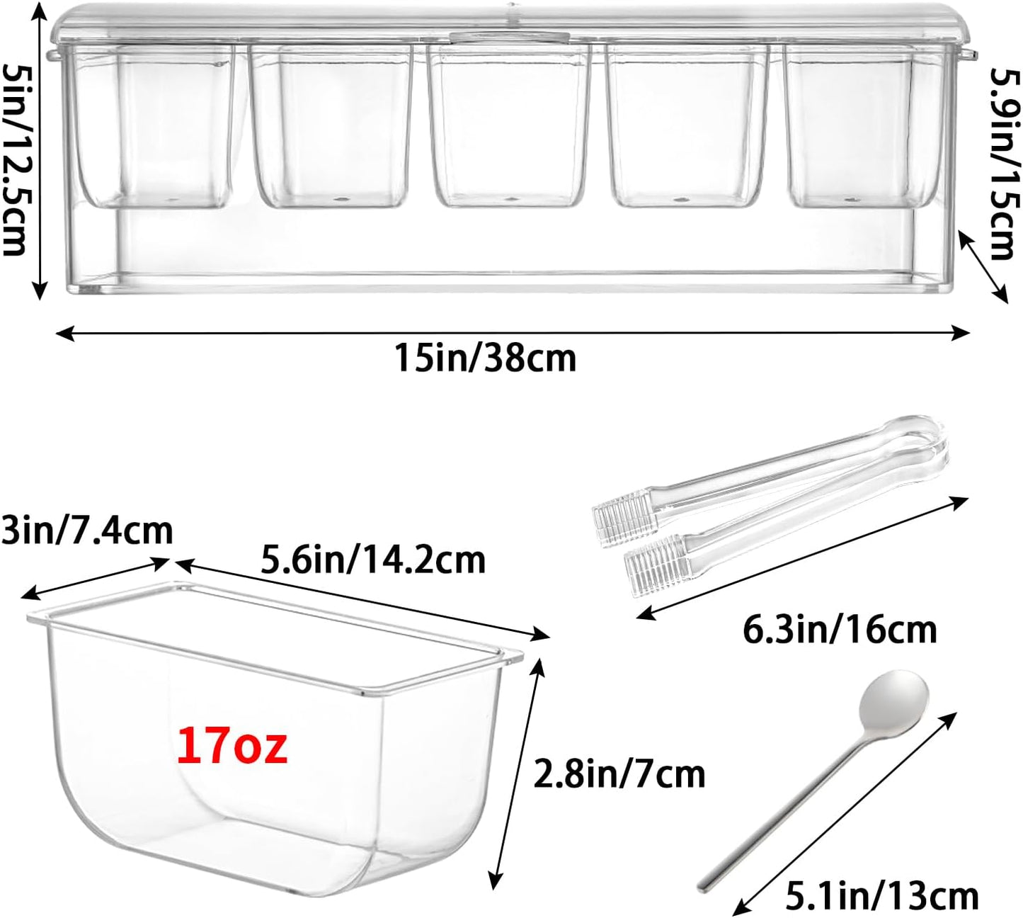 MOLIGOU Chilled Condiment Server, Stainless Steel Chilled Condiment Tray with Lid, Ice Fruit Serving Containers with 5 Removable Compartments
