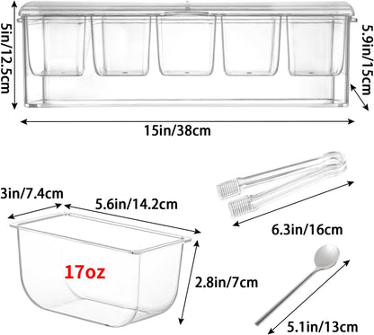 MOLIGOU Chilled Condiment Server, Stainless Steel Chilled Condiment Tray with Lid, Ice Fruit Serving Containers with 5 Removable Compartments