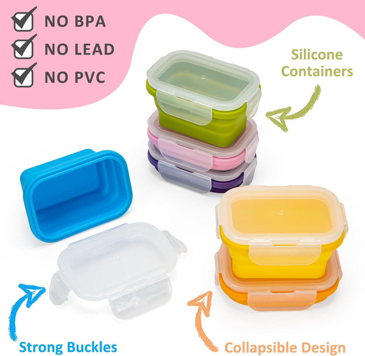 Collapsible Silicone Food Storage Containers Set with Lid & Air Vent,Foldable Lunch Containers(4PCS,Blue,27oz)