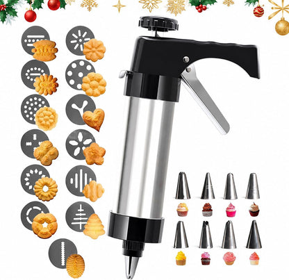 Cookie Press Gun Kit with 13 Design Discs and 8 Icing Nozzles, Black
