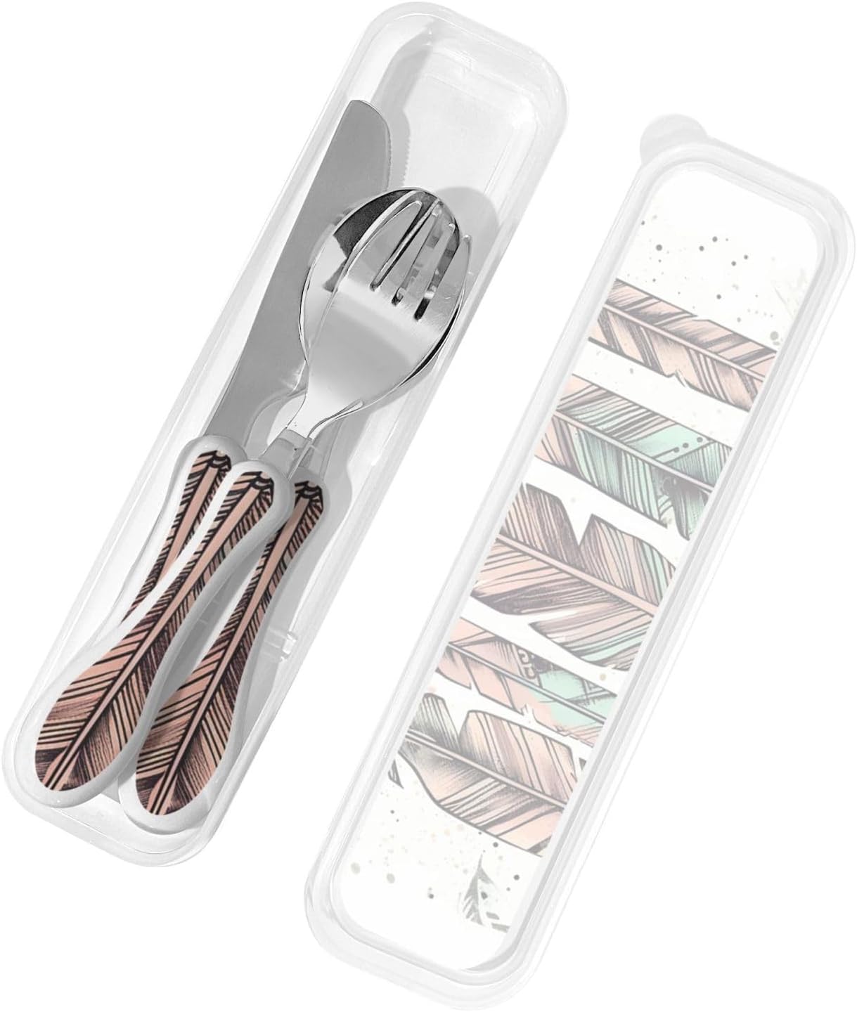 3-Piece Kids Silverware Set With Storage Case, Stainless Steel Reusable Children Safe Knife Spoon Fork Set Elephant Pattern Children Flatware Set For Kids Lunch Box