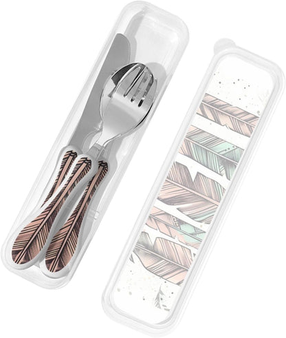 3-Piece Kids Silverware Set With Storage Case, Stainless Steel Reusable Children Safe Knife Spoon Fork Set Elephant Pattern Children Flatware Set For Kids Lunch Box