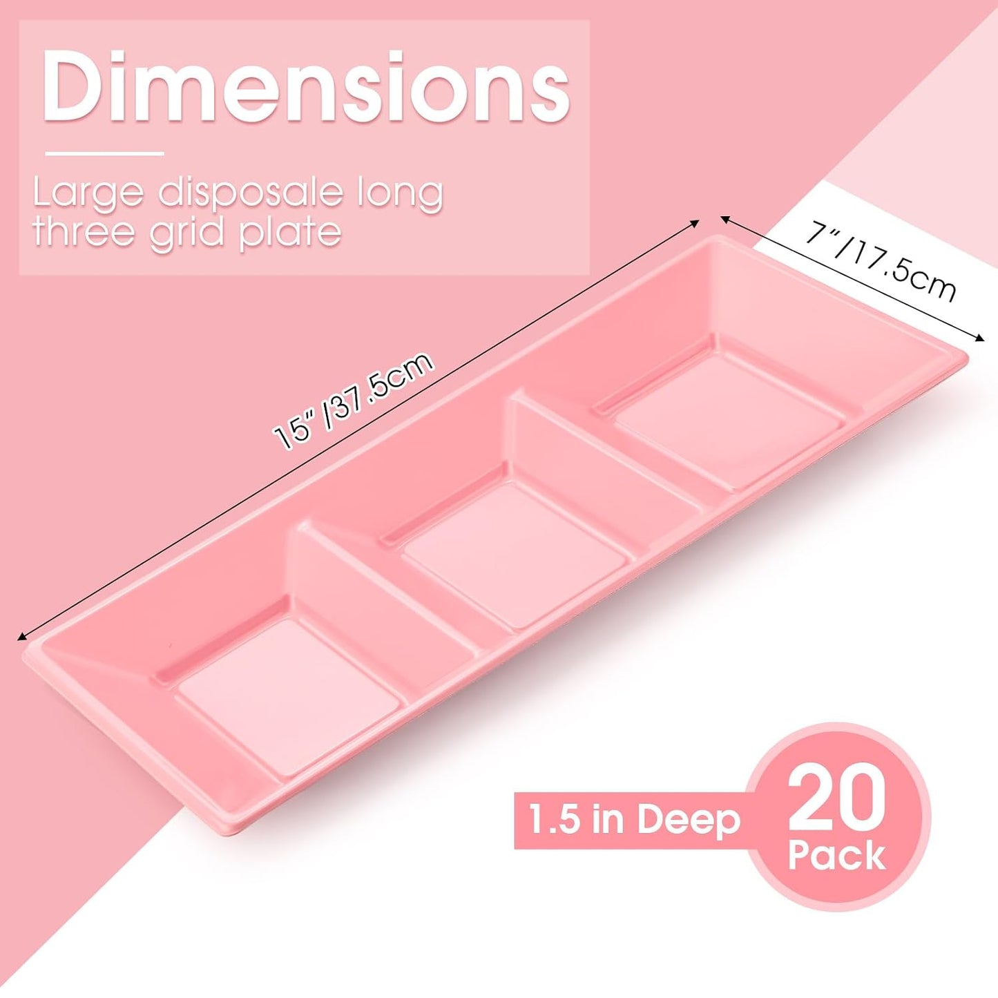 Ziliny 20pcs Black 3 Section Serving Tray Bulk Serving Dish Compartment Appetizer Tray Plastic Dessert Platter Divided Disposable Plate for a Tini Bit Older Party