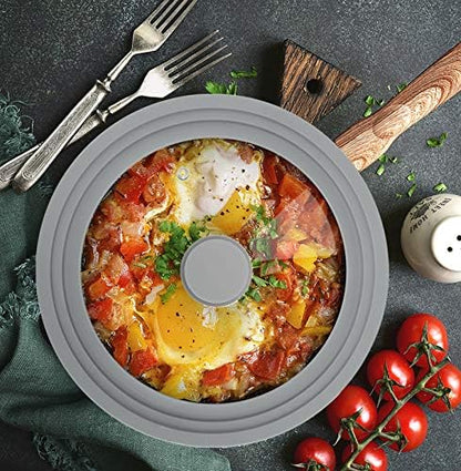 TOPULORS Universal Lid for Pots, Pans, and Skillets - Tempered Glass Lid with Silicone Rim Fits 8", 9", 9.5" Inner Diameter Cookware Frying Pan Cover Replacement Lid - Dishwasher Safe, Grey