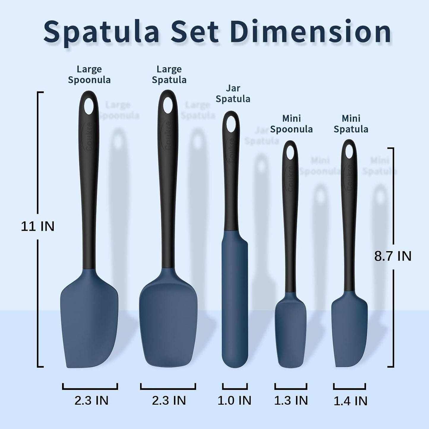 Coukre Silicone Spatula Set of 5,High Temperature Resistant, Food Grade Silicone, Dishwasher Safe, for Baking, Cooking (Aqua Green)