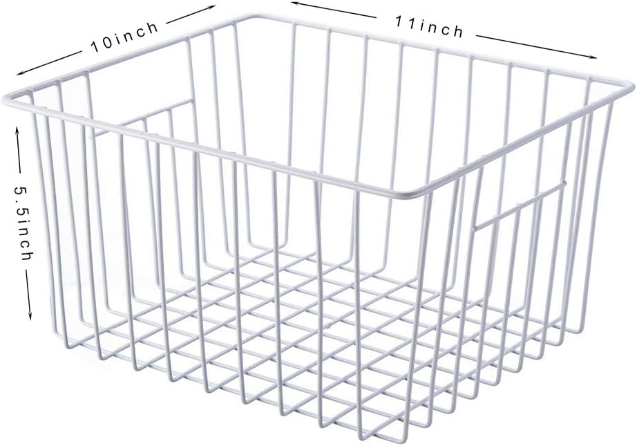 16inch Farmhouse Freezer Wire Baskets Organizer Storage Bins Large Organizer Baskets with Handles for Storage, Office, Kitchen, Pantry, Cabinet, Closets - Set of 6 (White 6)