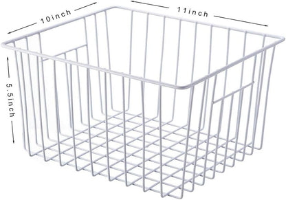 16inch Farmhouse Freezer Wire Baskets Organizer Storage Bins Large Organizer Baskets with Handles for Storage, Office, Kitchen, Pantry, Cabinet, Closets - Set of 6 (White 6)