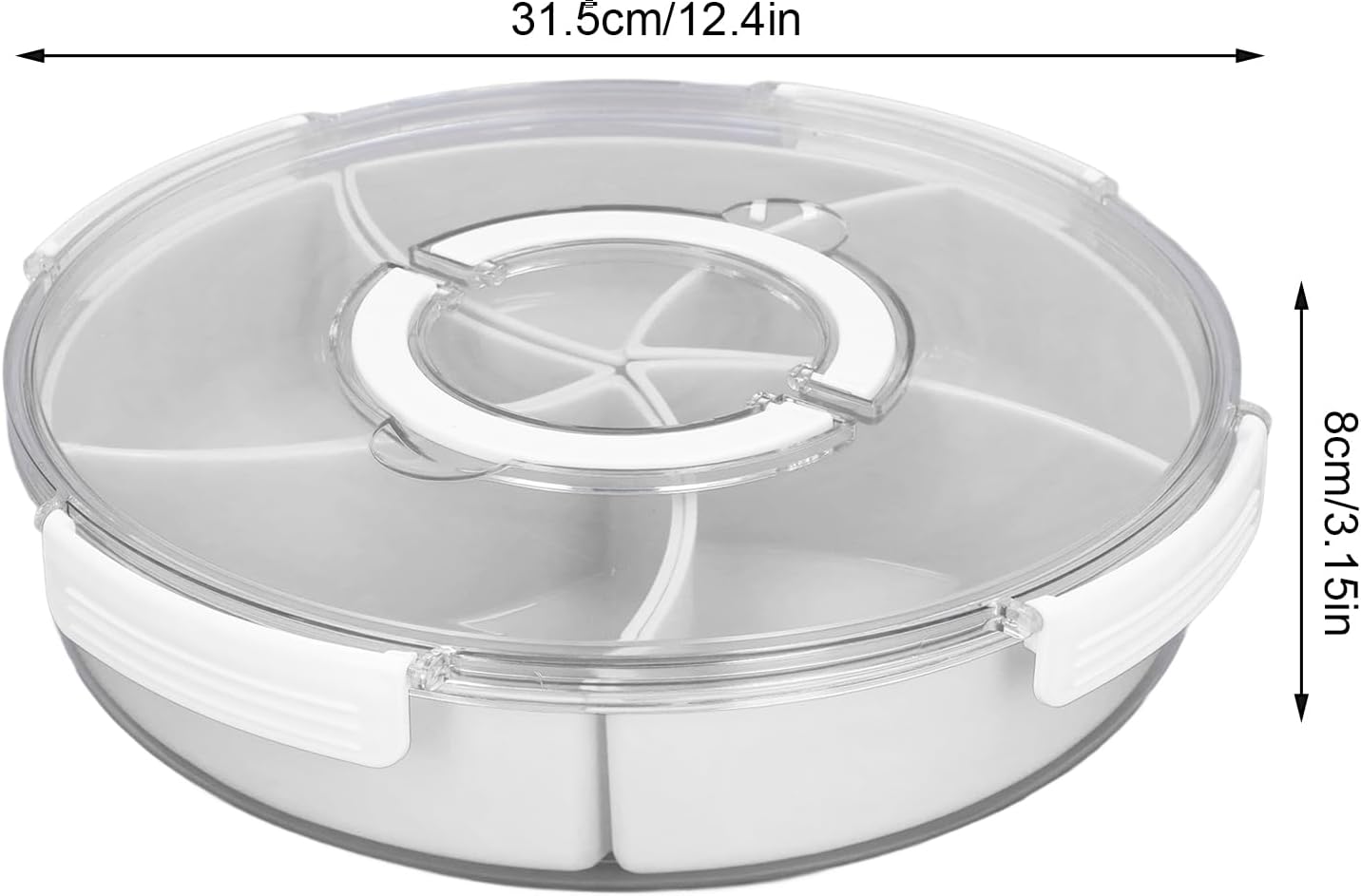 5 Grid Round Rotating Snack Box, Divided Food Storage Container With Lid & Handle, Multi - compartment Serving Tray for Fruit Nut Candy Snack Party Household Use (White)