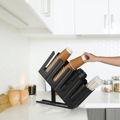 Paper Cup and Lid Holder with Straw Organizer for Coffee Station