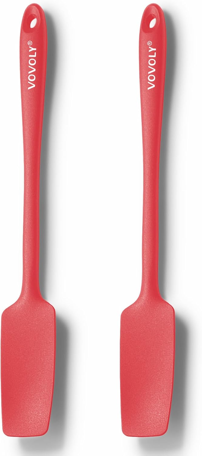 VOVOLY Silicone Jar Spatulas, Long Handle Jar Spatulas, 600ºF Heat Resistant Small Spatula, Seamless Design, Stainless Steel Core, BPA Free Spoonula (3, Mixed)