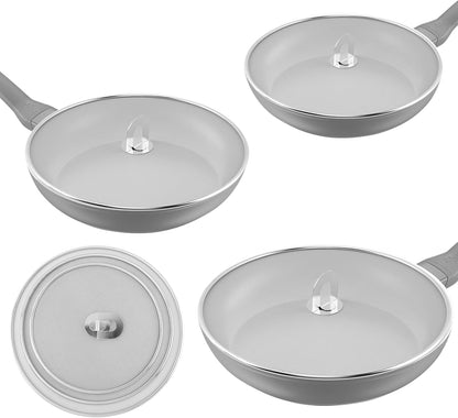 Splatter Screen for Frying Pan, 3 Pack Stainless Steel Extra-Fine Mesh, 10 in 11.5 in 13 in Grease Splatter Guard with Fold-Flat Knob, Dishwasher Safe