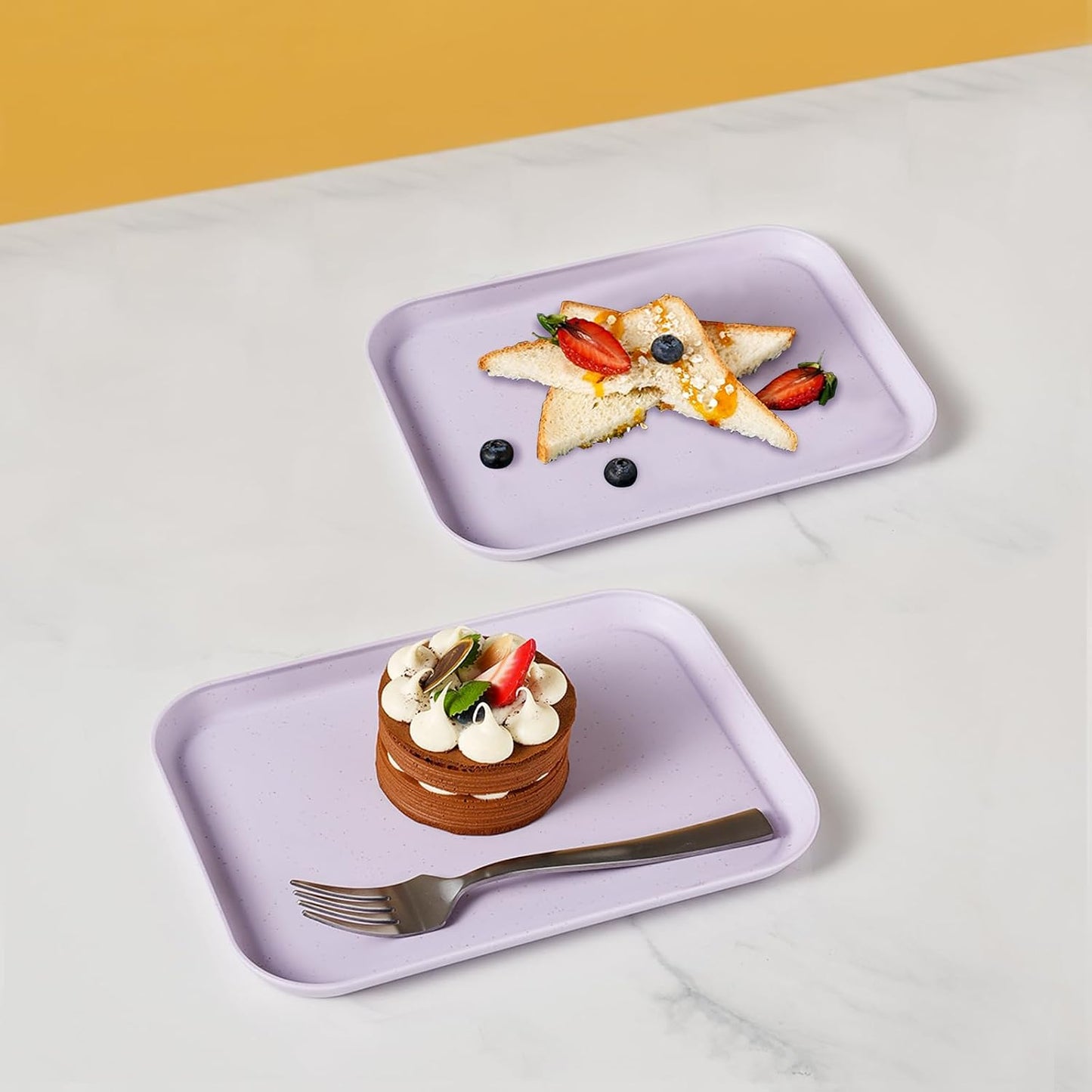 4 Pack Multicolo Plastic Serving Trays for Party Serving Food - Rectangular, 8.66 by 12 in, Heavy Duty Dessert Trays for Food Erving Platters for Party Tray Decor Veggie,Snack
