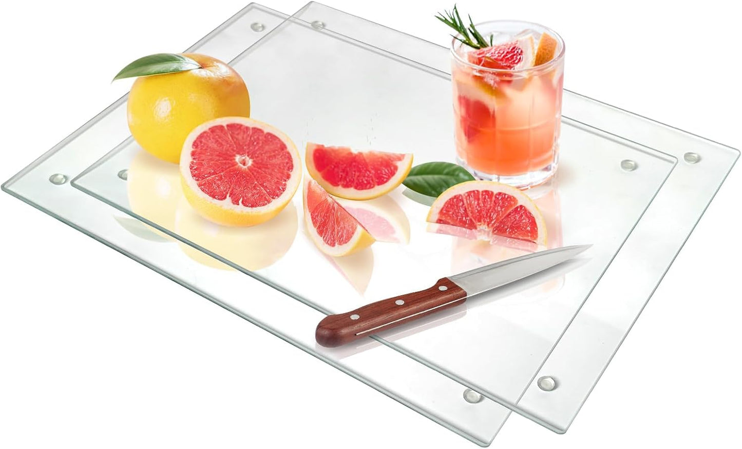 Seelenruhe Tempered Glass Cutting Boards for Kitchen Counter, Clear Cutting Boards for Countertop, Non-Slip, Heat-Resistant, Easy to Clean, Kitchen Decoration, 16x12 & 12x8 2PCS