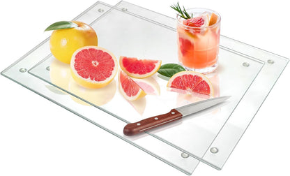 Seelenruhe Tempered Glass Cutting Boards for Kitchen Counter, Clear Cutting Boards for Countertop, Non-Slip, Heat-Resistant, Easy to Clean, Kitchen Decoration, 16x12 & 12x8 2PCS