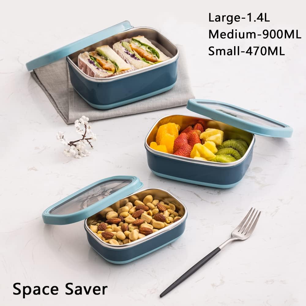 Lille Home Leak Proof Stainless Steel Lunch Snack Containers Set - Ideal for Educational Settings and Daycare - Nesting Trio with Silicone Lids - 47oz+30oz+16oz - Pink