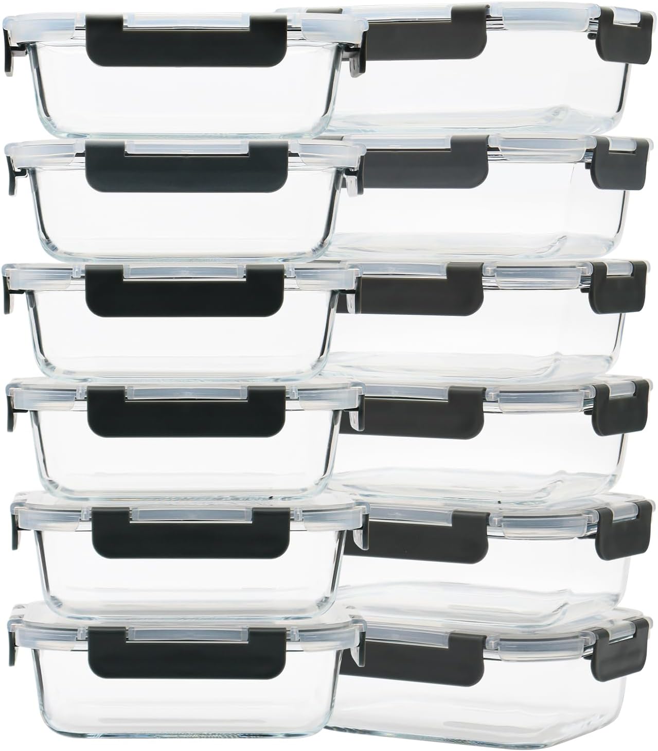 GULFLIN 12 Pack 22oz Glass Meal Prep Containers, Food Storage Containers with Lids, Air-Tight, Leak-Resistant, Freezer to Microwave Safe - Grey Set