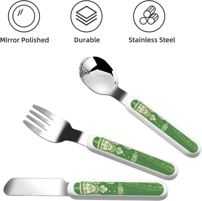 3-Piece Kids Silverware Set, Stainless Steel Reusable Children Safe Knife Spoon Fork Set With Storage Case Irish Blessing St Patrick'S Day Children Flatware Set For Kids Lunch Box