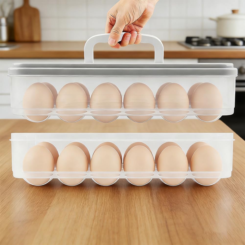 2-Layer Easter Deviled Egg Containers With Lid,48PCS Deviled Eggs Tray Carrier with Hand Injector Piping Tool, Platter Holder Organizer for Refrigerator Party Picnic Travel