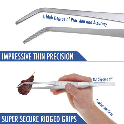 12 Inch Kitchen Long Tweezers Tongs, Cooking Tweezers Stainless Steel, Ideal for Meat Pasta Plating Pinching Delicate Small Pieces of Food