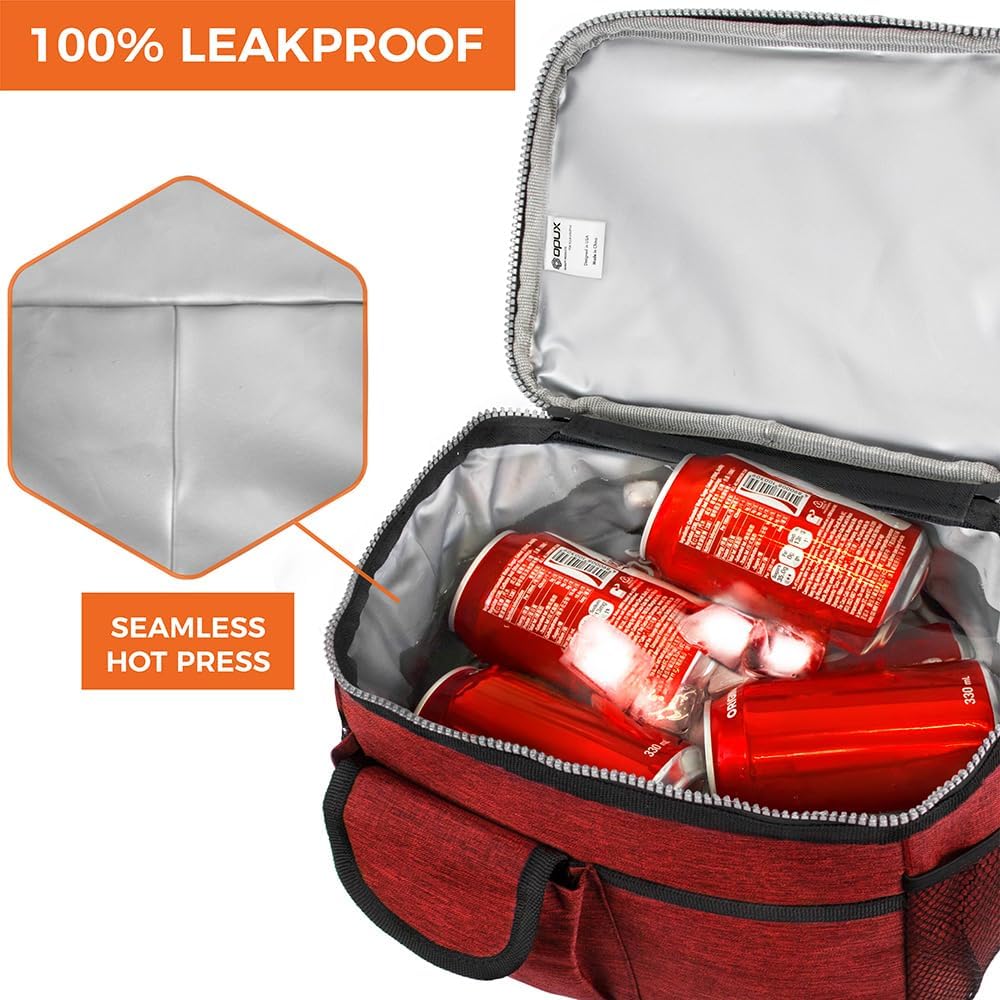 opux Insulated Lunch Bag for Men Women, Leakproof Black Lunch Box for Work, Portable Soft Lunch Cooler Bag with Shoulder Strap, Adult Lunchbox Lunch Pail for Kid Boy Girl School, 14 Can/8L