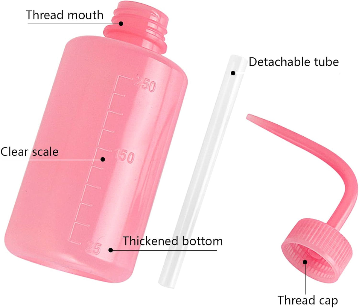 Wash Bottle 2pcs 250ml/8oz Safety Watering Tools, Economy Plastic Squeeze Washing Cleaning With Narrow Mouth Scale Labels for Medical Succulent Irrigation Plant (Black)