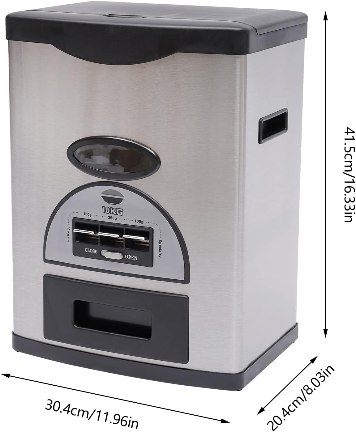 Auto Rice Dispenser Container, Stainless Steel Rice Dispenser, 15kg/33lb Large Capacity Automatic Rice Storage Container Kitchen Rice Dispenser Countertop, Silver