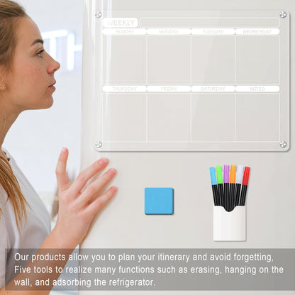 Acrylic Magnetic Dry Erase Calendar Board for Fridge, 16"X12" - Erasable Monthly and Weekly Planner with to-Do List, Includes 6 Markers and Eraser
