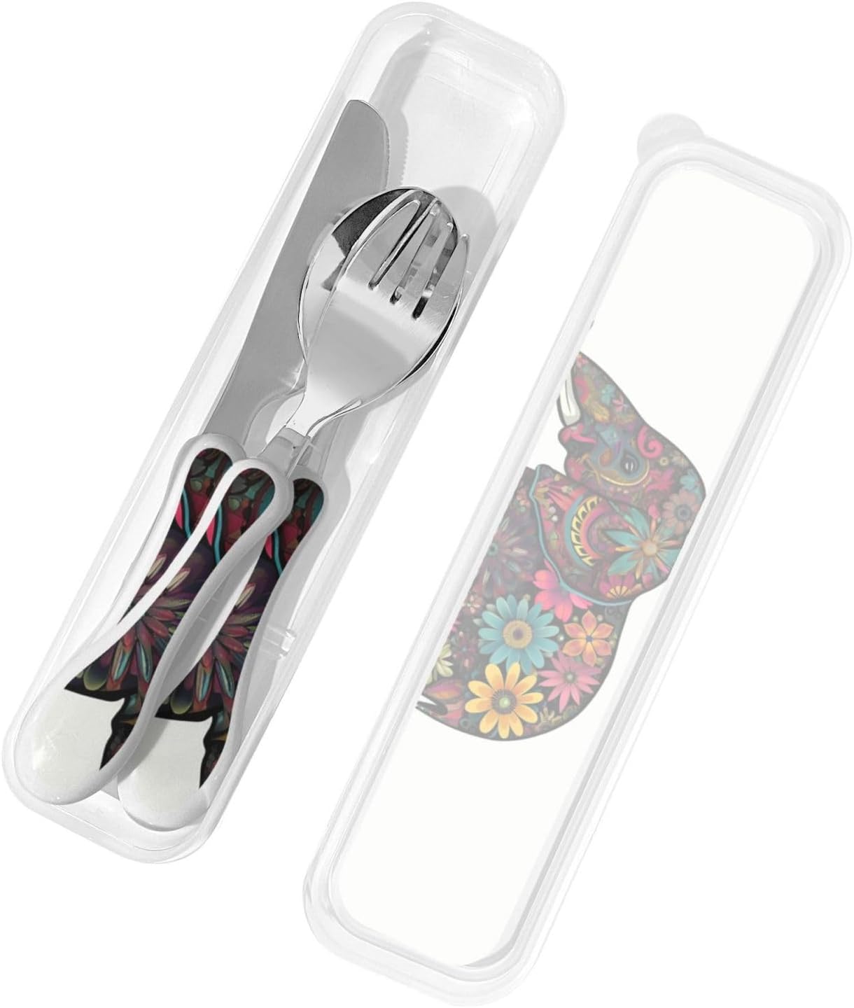3-Piece Kids Silverware Set With Storage Case, Stainless Steel Reusable Children Safe Knife Spoon Fork Set Dragonfly Insects Flowers Children Flatware Set For Kids Lunch Box