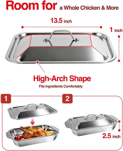 Grilling Prep and Serve Trays with Upgraded Lid, Stainless Steel Extra Large Grill Carry System, Deep Marinating Container with Cutting Board for BBQ Outdoor Grilling