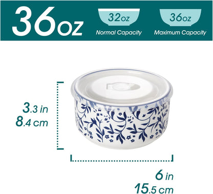 vancasso Ceramic Nesting Bowls with Lids Set of 4, Serving Bowls for Food Storage, Prep Bowl, Ceramic Bowl for Kitchen, Microwave & Dishwasher Safe, 60+36+20+10 Oz, Series SELENE
