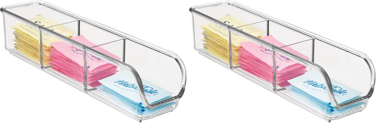 iDesign Plastic Packet and Tea Bag Organizer, Clear | Kitchen Storage Container, For Sugar, Salt, Pepper, Sweeteners, Tea Bags, Spices, The Linus Collection