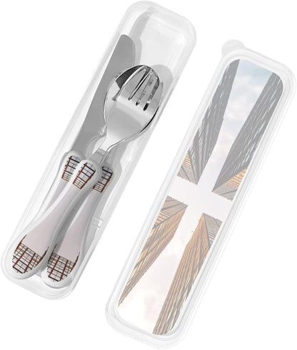 3-Piece Kids Silverware Set With Storage Case, Stainless Steel Reusable Children Safe Knife Spoon Fork Set Blue Eyed Dog Children Flatware Set For Kids Lunch Box