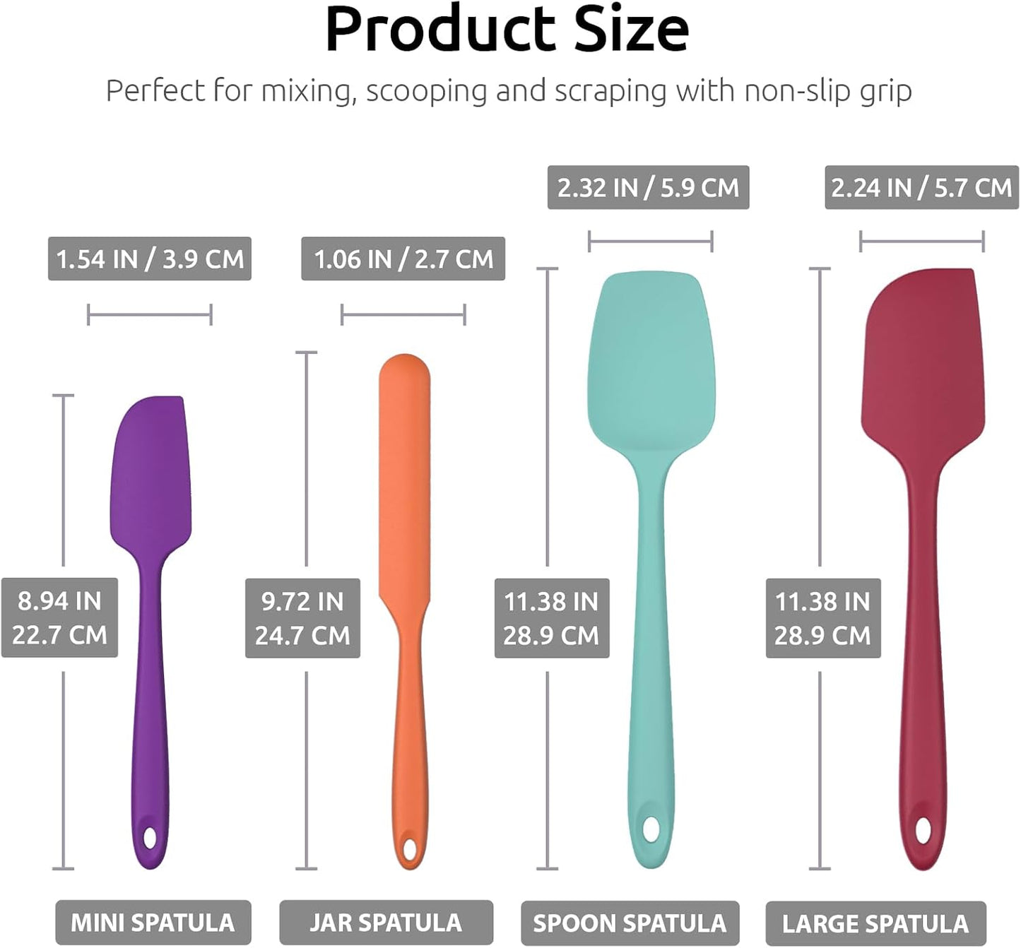 Heat Resistant Silicone Spatula Set: U-Taste 600ºF High Temp Seamless Food Grade Utensil, Flexible Rubber Silicon Kitchen Cooking Mixing Baking Scraper for Nonstick Cookware Set of 4 (Aqua Sky)