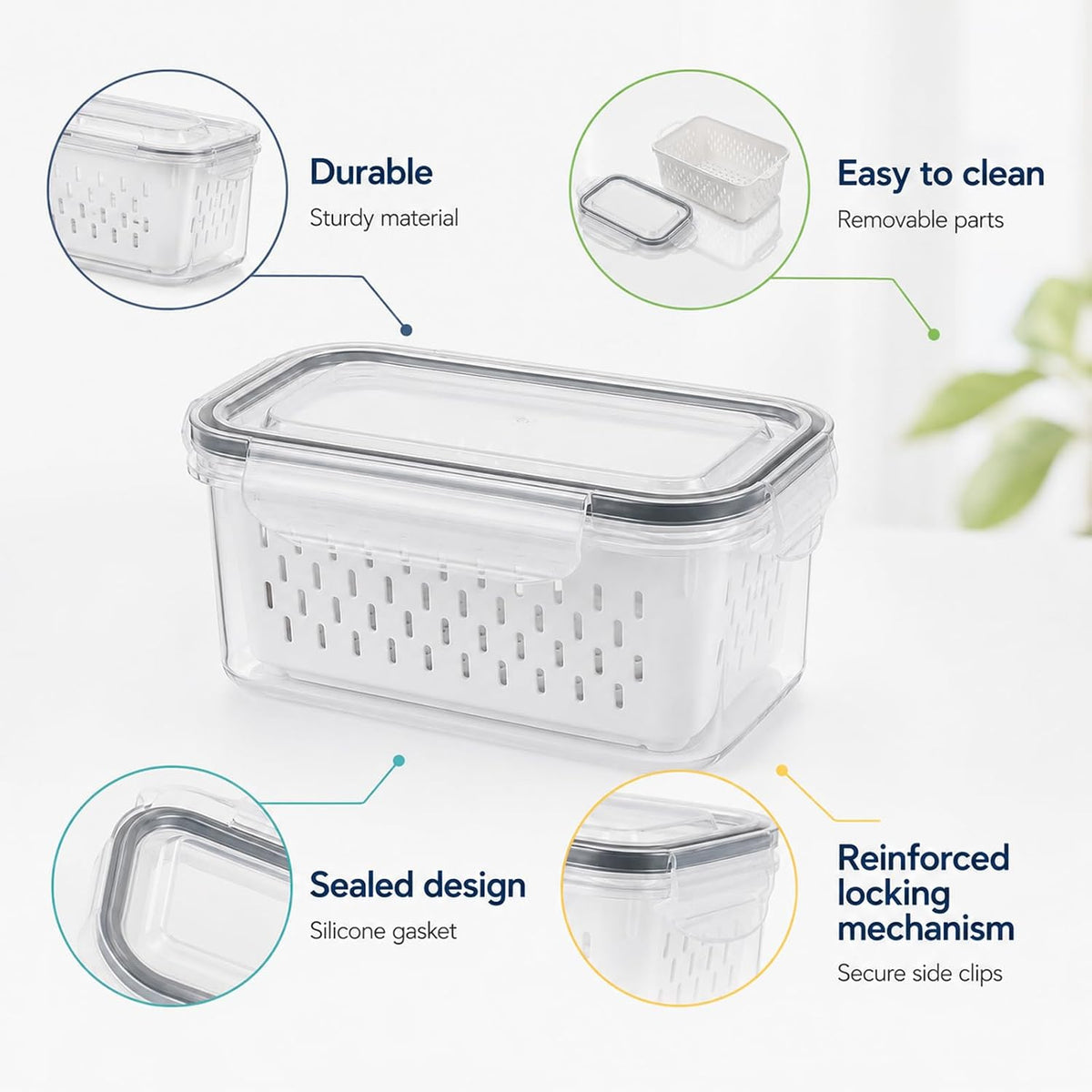Fruit Storage Containers for Fridge (5x3.3x2.6 Inch)