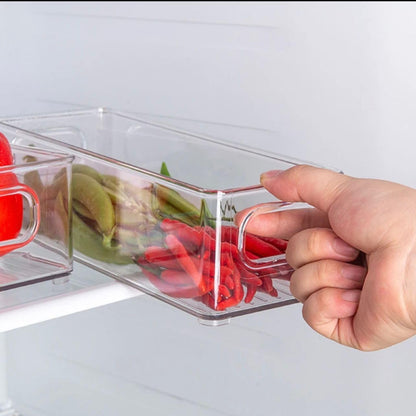 Generic Set of 6 Plastic Clear Fridge Organizer Bins with strudy handles, BPA free, Pantry Organizers, kitchen organization. Bedroom and Bathroom organizers. Great for organization, Medium