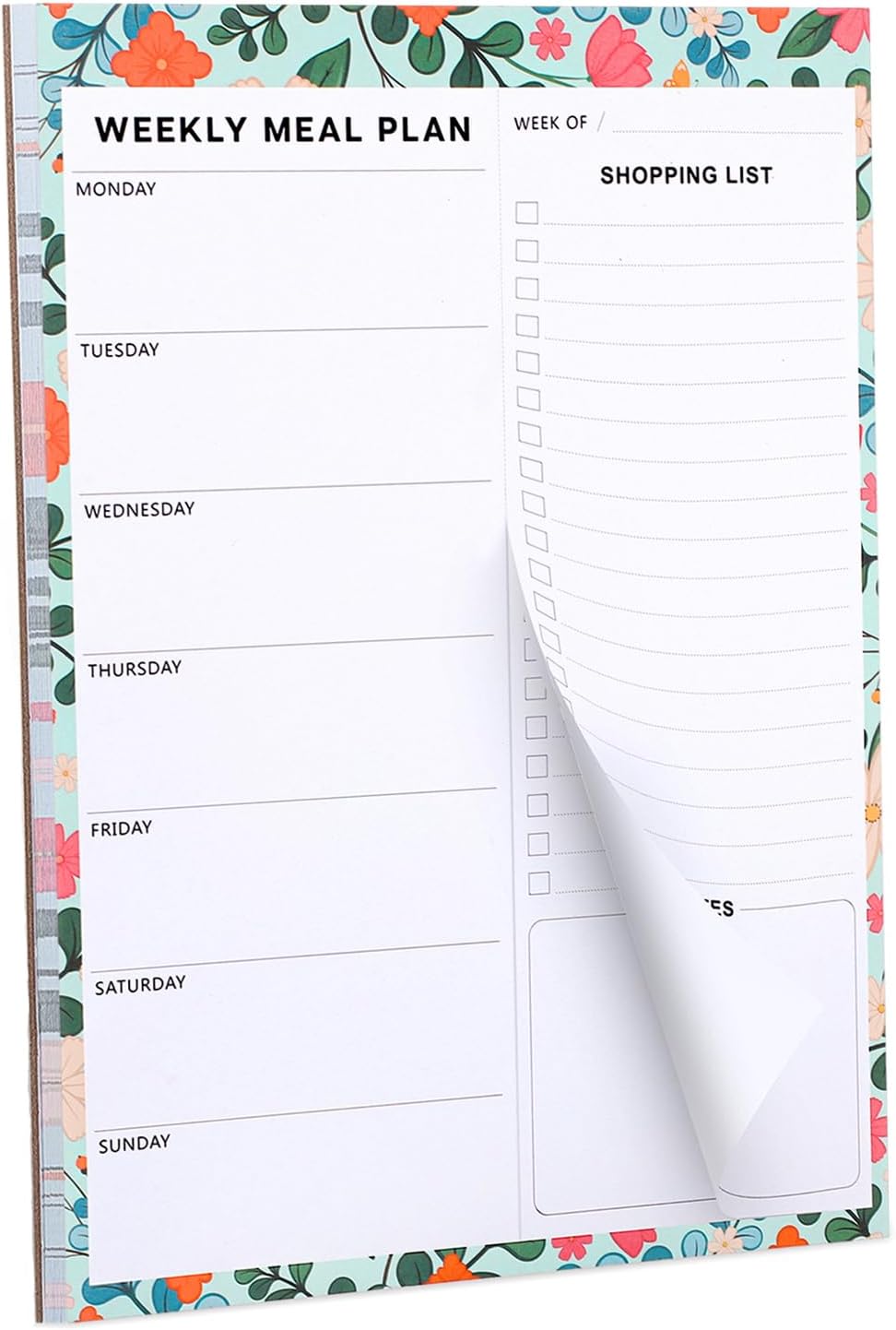 60 Sheet Meal Planner for Fridge, Magnetic Weekly Meal Planner & Grocery List with Tear-off Shopping List for Meal Prep, 7x10''-Flower Design