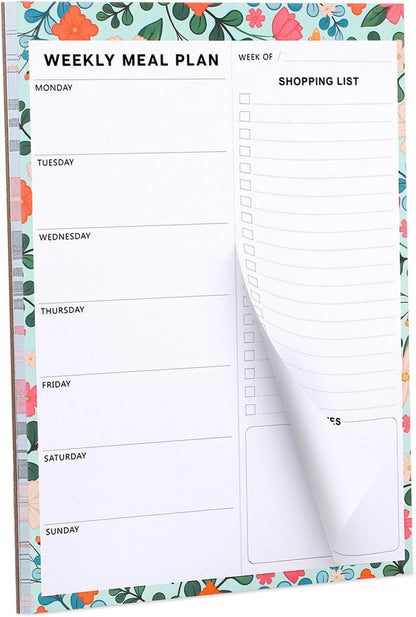 60 Sheet Meal Planner for Fridge, Magnetic Weekly Meal Planner & Grocery List with Tear-off Shopping List for Meal Prep, 7x10''-Flower Design