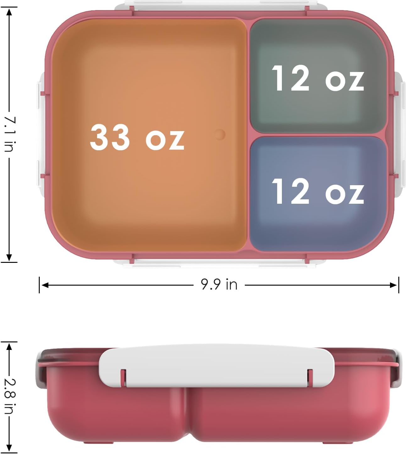 WHALEHOUSE Bento Lunch Box, 1300ML 4 Compartments Meal Prep Container with Utensil, Airtight Food Storage Container with Snap Locking Lids, Microwave/Dishwasher/Freezer Safe, On the Go