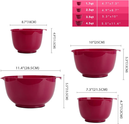BoxedHome Nesting Plastic Mixing Bowl Set With Pour Spout, Microwave and Dishwasher Safe, BPA free Non-Slip Base, Set of 4 Size 1.7, 2.5, 3.5 and 4.5qt, Great for Prepping, Baking, Cooking (Dark Blue)