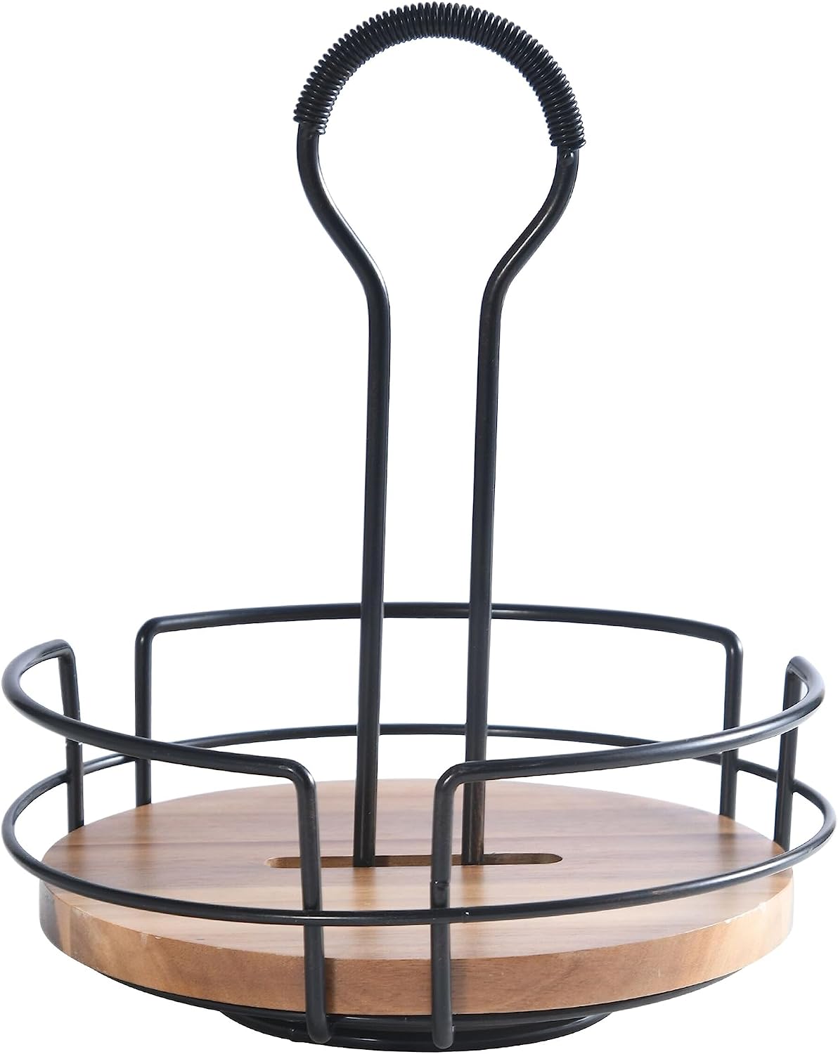 Mikasa Gourmet Basics Hanover Condiment Caddy with Rotating Caddy Organizer Design, Acacia Wood Insert - Durable, BPA-Free, Heavy-Gauge Carbon Structured Steel for Condiment Storage